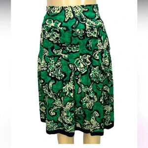 OSCAR DE LA RENTA VINTAGE SKIRT FLORAL GREEN PLEATED MIDI NYLON SIZE LARGE